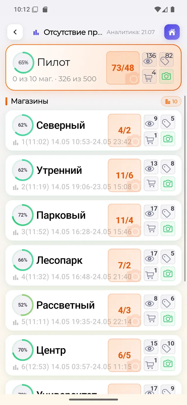 Экран приложения для выбранного сценария